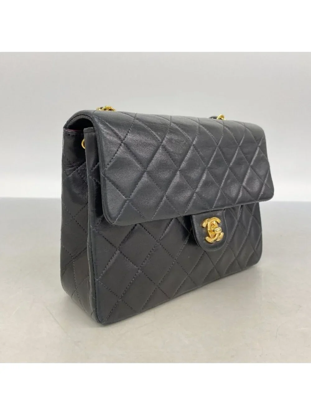 Chanel Shoulder Bag Mini Quilted Lambskin Black Gold